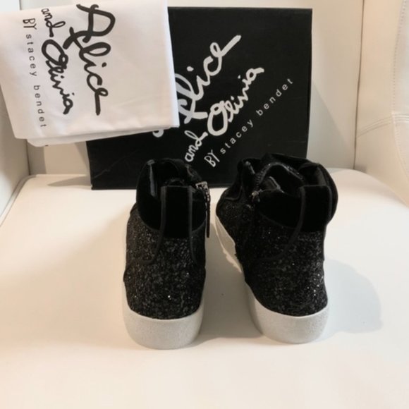 Alice + Olivia Camil Glitter Womens Mid-Top Black Fashion Sneakers Athletic Shoe - Picture 8 of 10